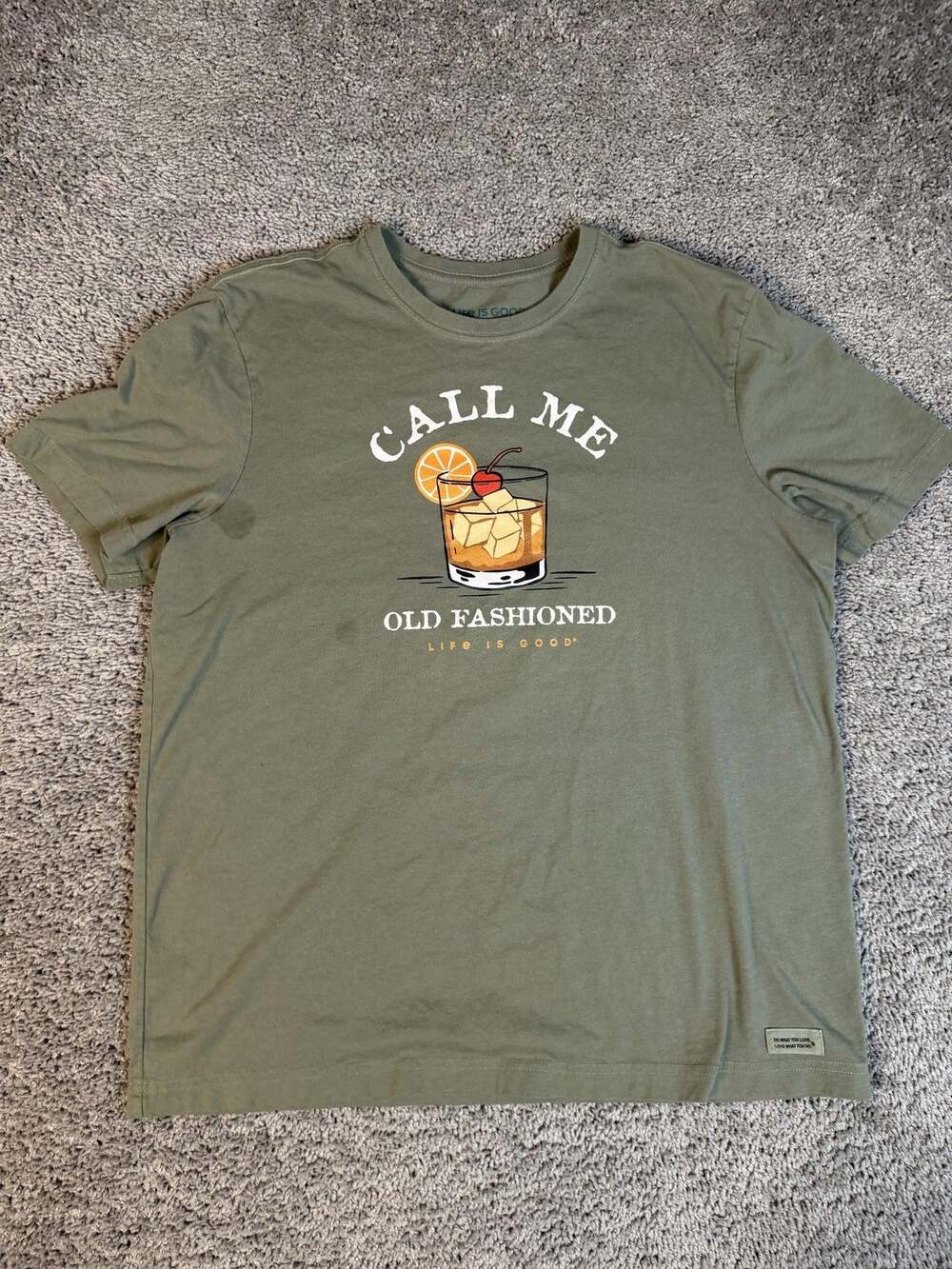 Life Is Good Shirt Mens L Green Old Fashioned Graphic Cotton Lightweight